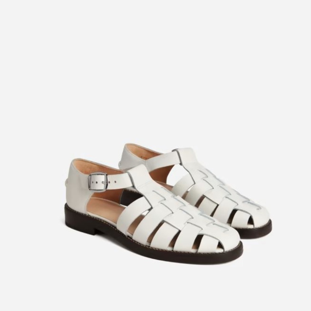 EVERLANE The Leather Fisherman Flat in Bone White - Size 10